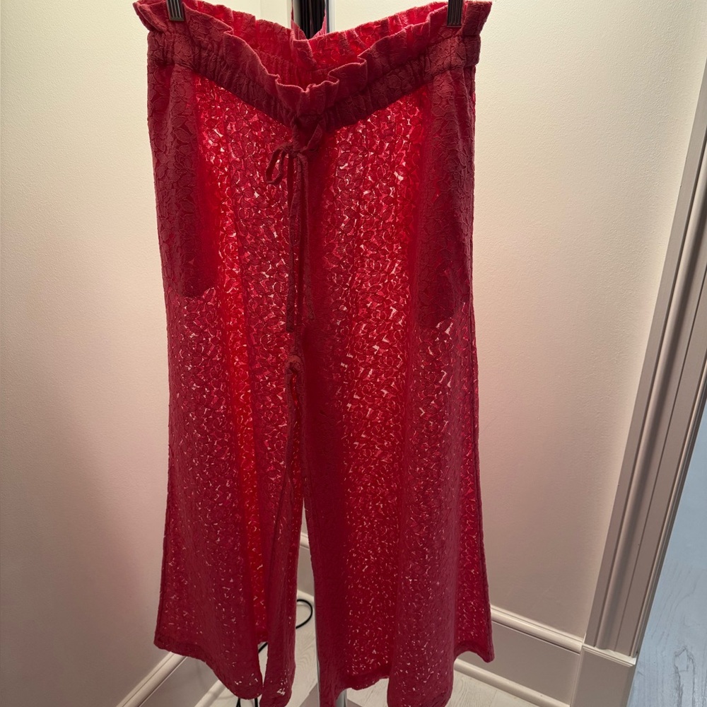Pink Lace elastic waist pants